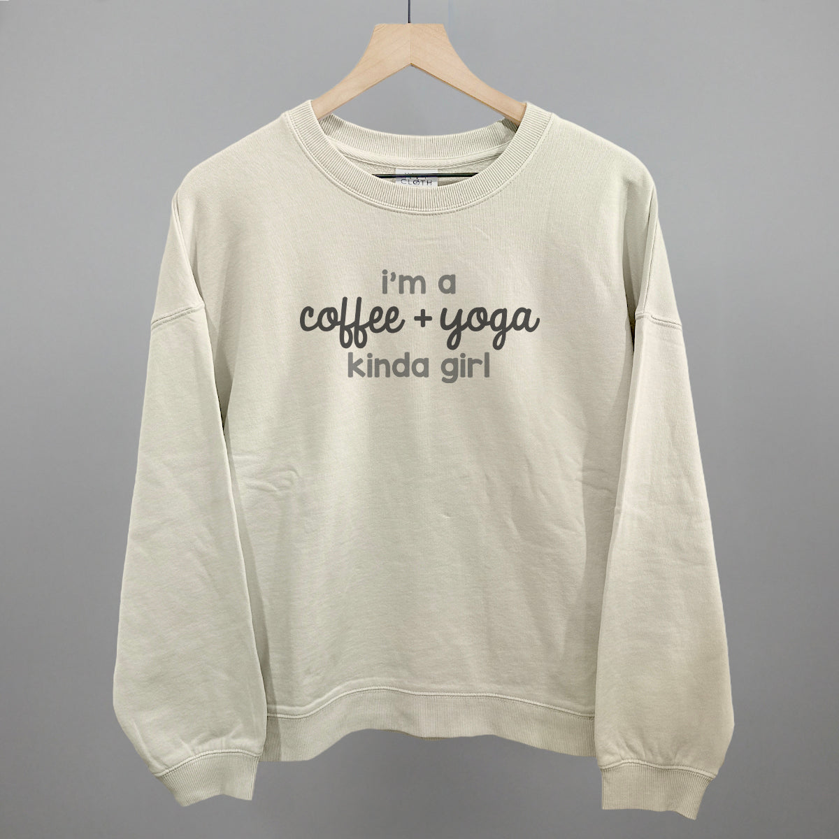I'm A Coffee + Yoga Kinda Girl graphic oversized boxy crew in Bone