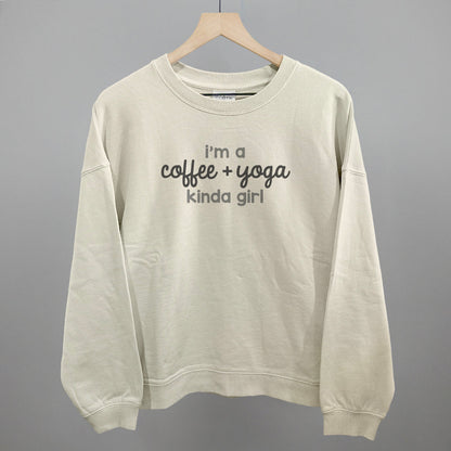 I'm A Coffee + Yoga Kinda Girl graphic oversized boxy crew in Bone