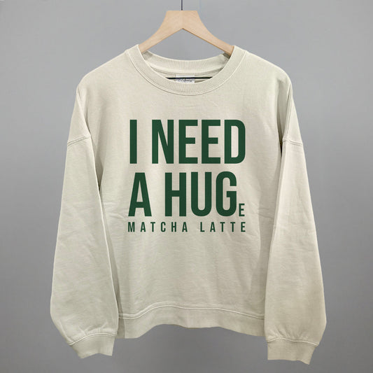 I Need A Hug (Matcha) graphic oversized boxy crew in Bone