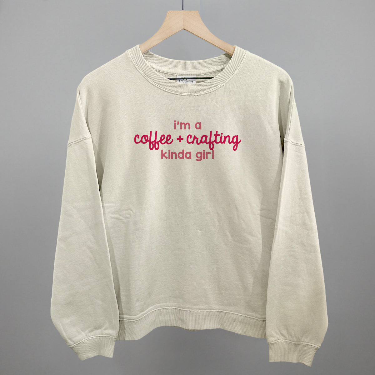 I'm A Coffee + Crafting Kinda Girl graphic oversized boxy crew in Bone
