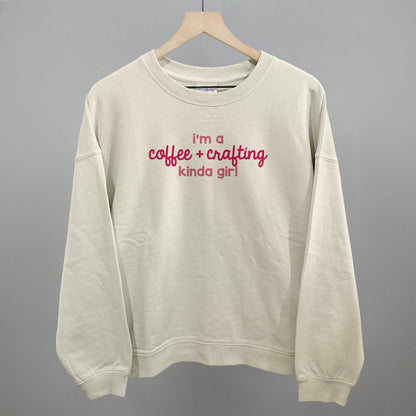 I'm A Coffee + Crafting Kinda Girl graphic oversized boxy crew in Bone