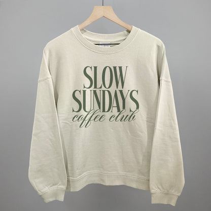 Slow Sundays Coffee Club graphic oversized boxy crew in Bone