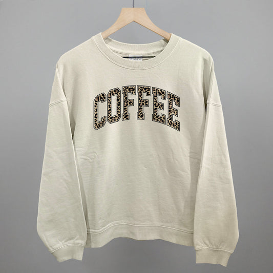 Coffee Leopard Print graphic oversized boxy crew in Bone