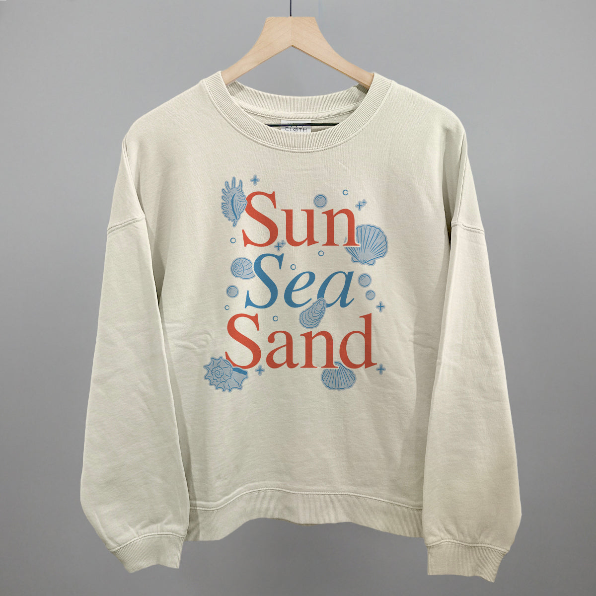 Sun Sea Sand Beach graphic oversized boxy crew in Bone