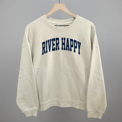 River Happy graphic oversized boxy crew in Bone