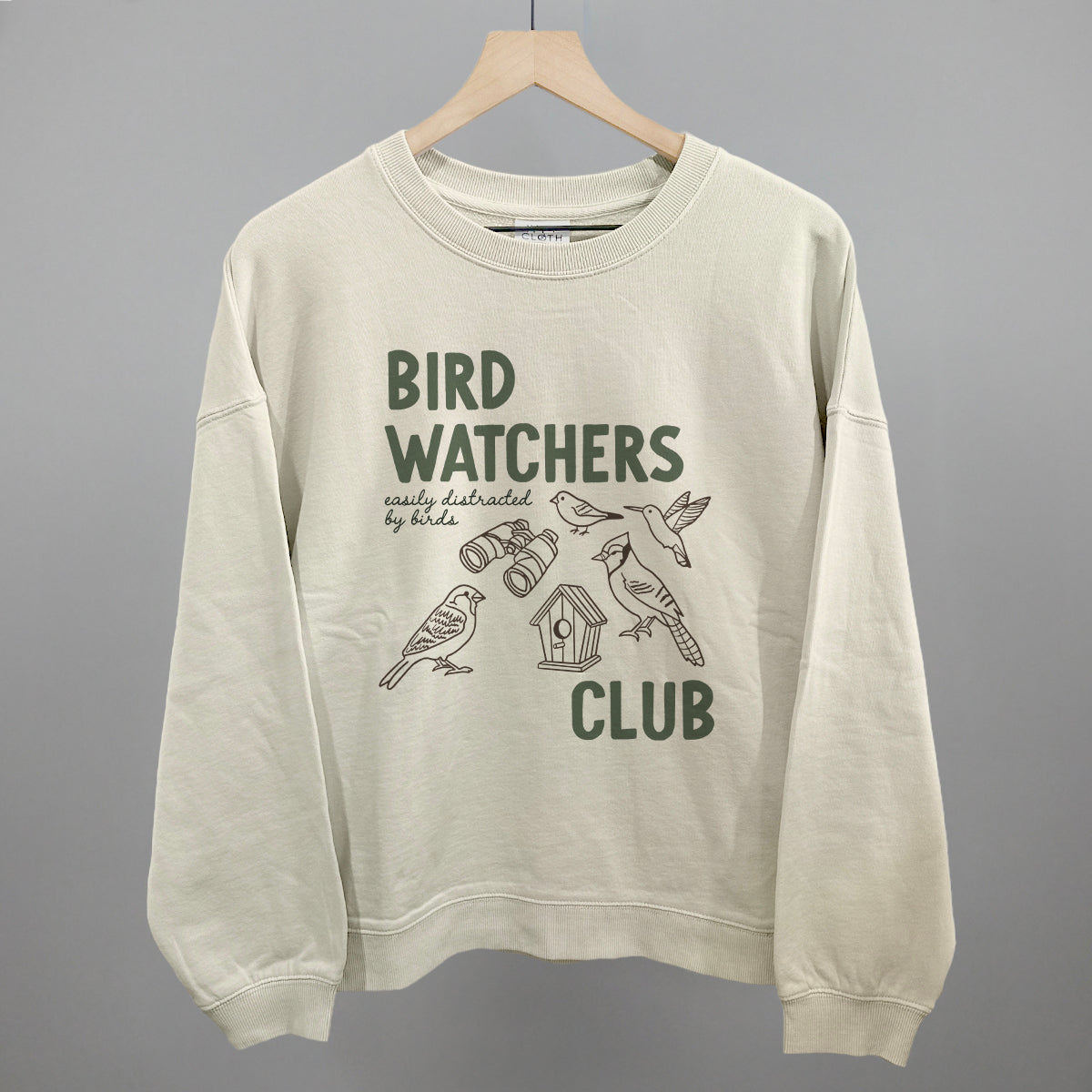 Birdwatchers Club graphic oversized boxy crew in Bone