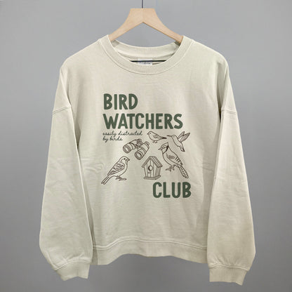 Birdwatchers Club graphic oversized boxy crew in Bone
