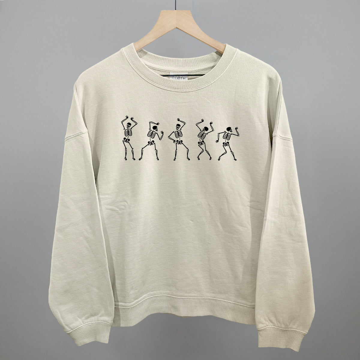 Dancing Skeletons Halloween graphic oversized boxy crew in Bone