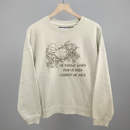 He Knows When You've Been Crabby Or Nice Funny Oversized Boxy Crewneck Sweatshirt in Bone – Ivy + Cloth