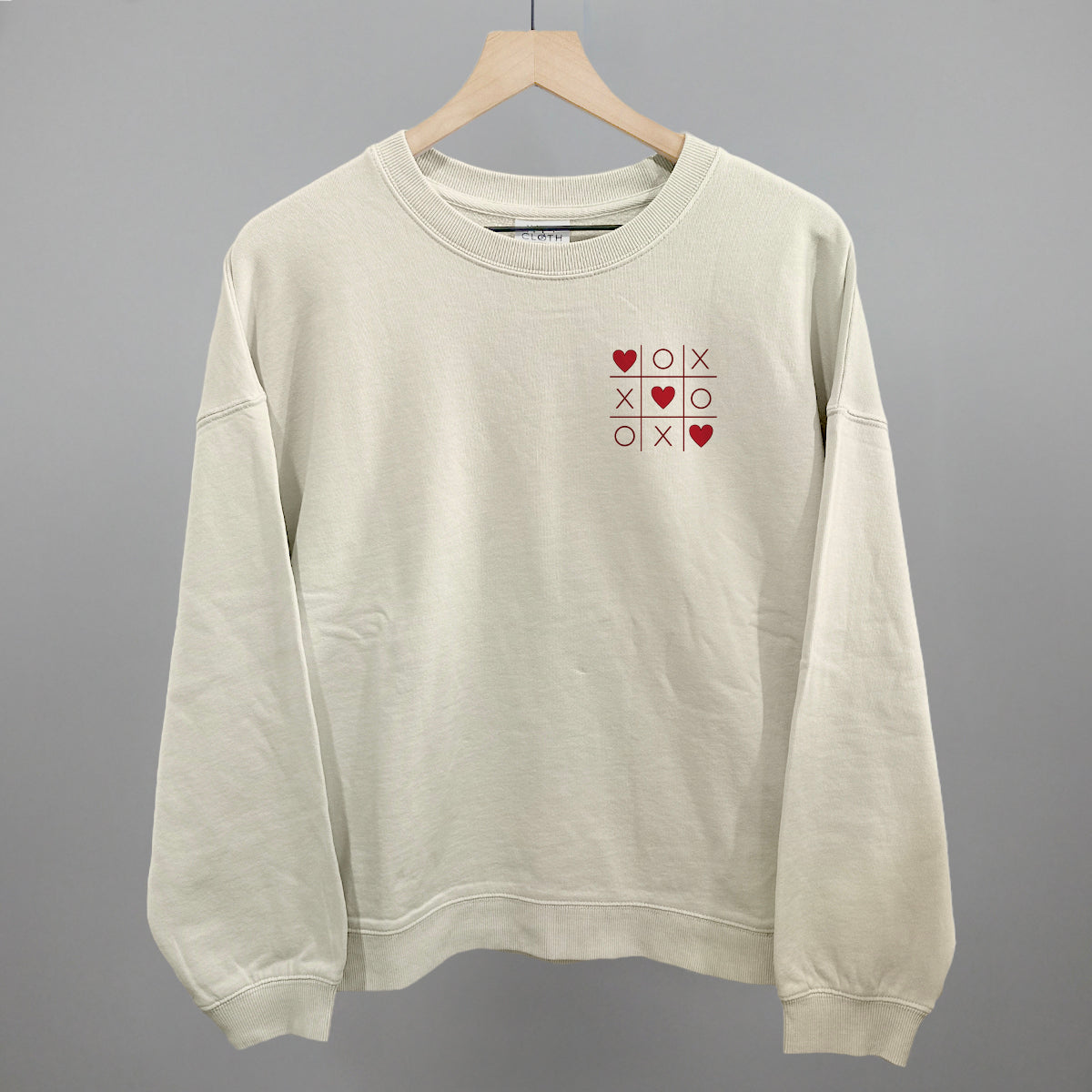 Tic Tac Toe Hearts Valentine's graphic oversized boxy crew in Bone