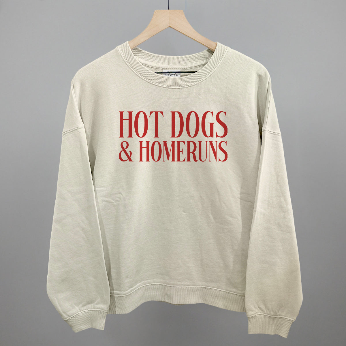 Hot Dogs & Homeruns Baseball graphic oversized boxy crew in Bone