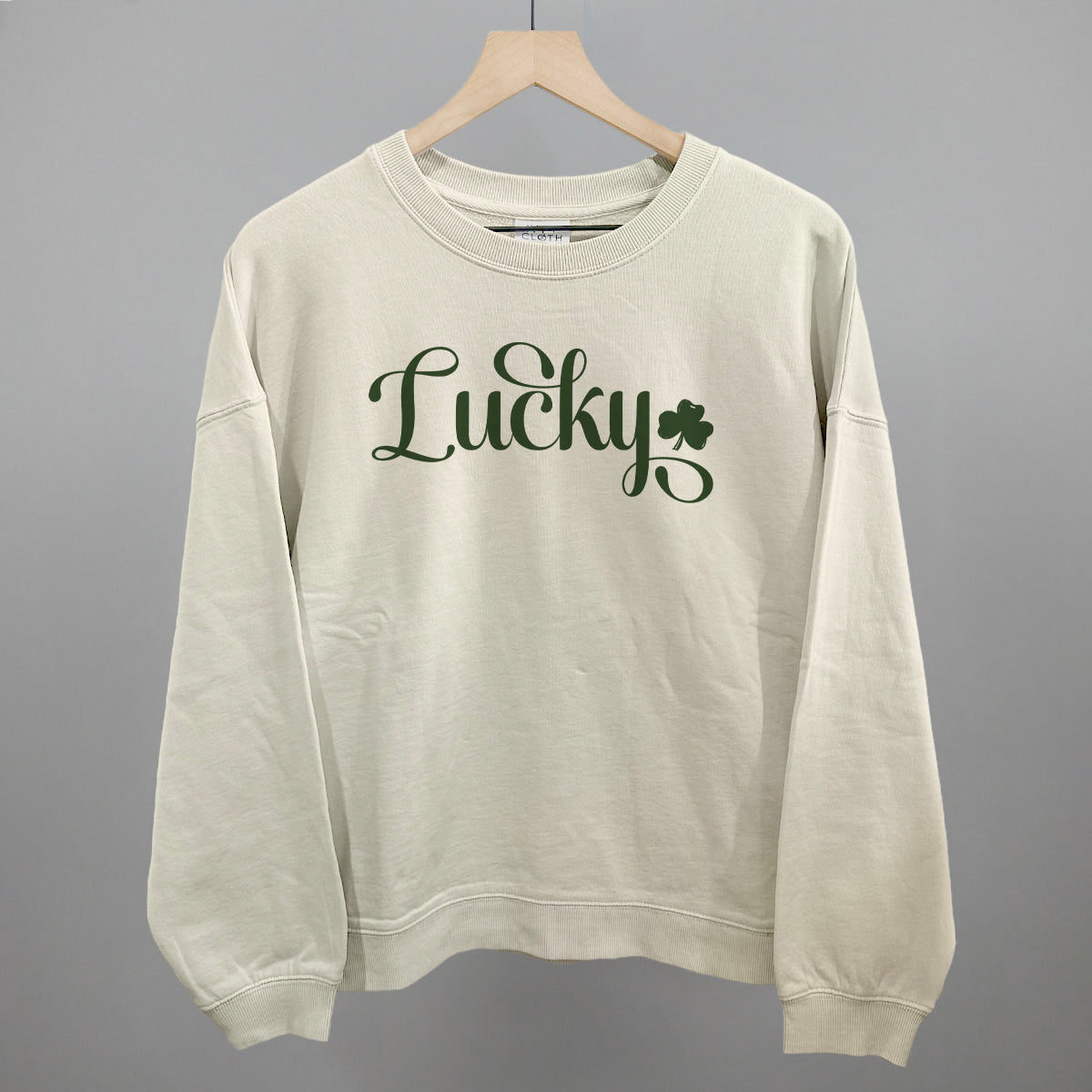 Lucky Script + Clover Funny Oversized Boxy Crewneck Sweatshirt in Bone – Ivy + Cloth