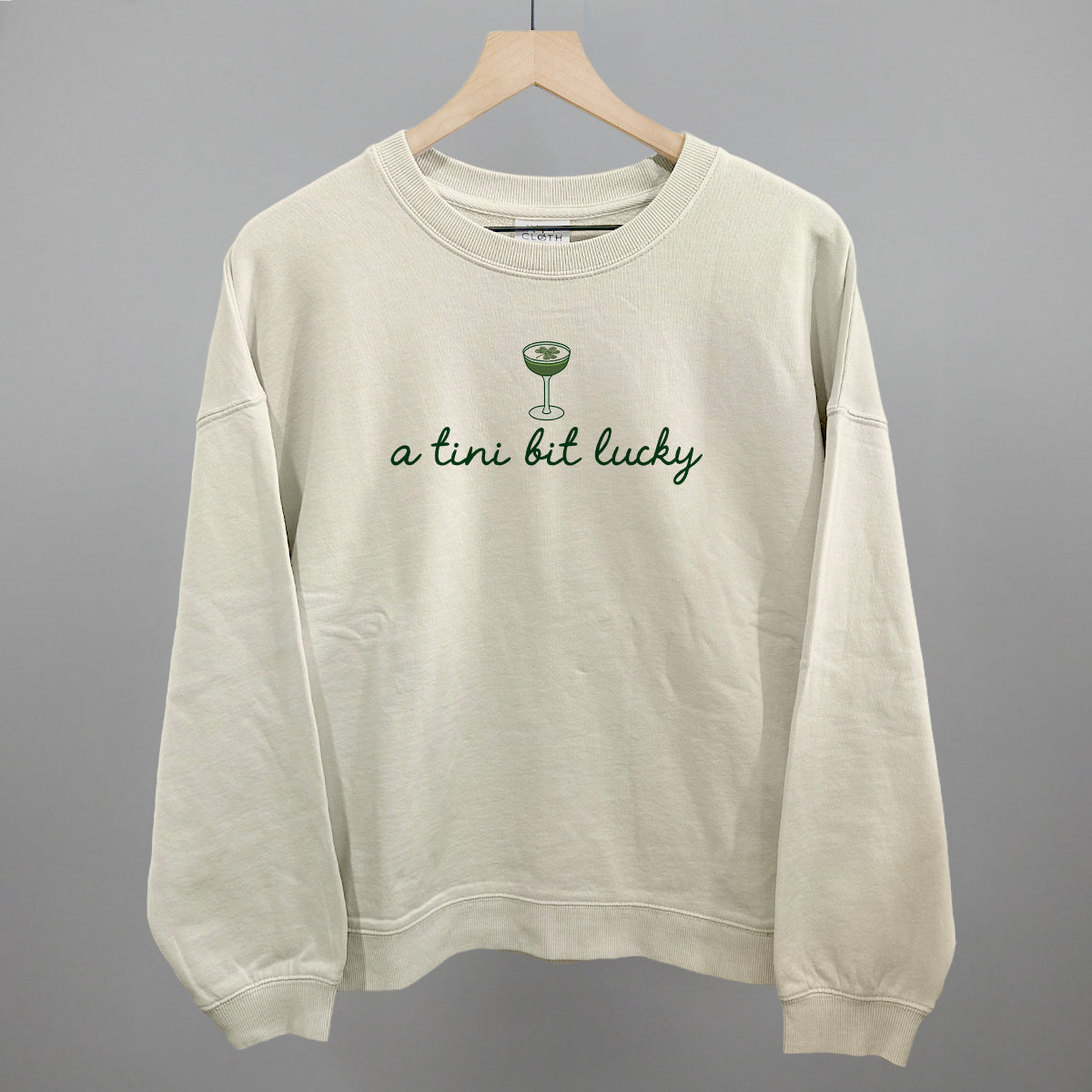 A Tini Bit Lucky Funny Oversized Boxy Crewneck Sweatshirt in Bone – Ivy + Cloth