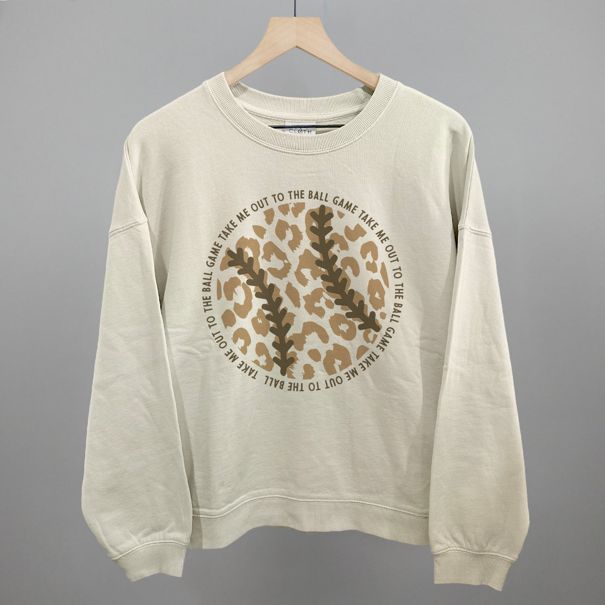 Take Me Out To The Ball Game (Leopard Baseball) Funny Oversized Boxy Crewneck Sweatshirt in Bone – Ivy + Cloth