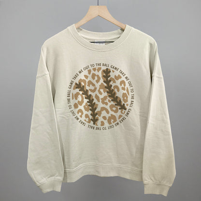 Take Me Out To The Ball Game (Leopard Baseball) Funny Oversized Boxy Crewneck Sweatshirt in Bone – Ivy + Cloth