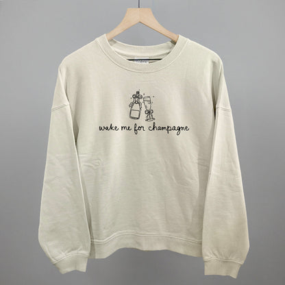Wake Me For Champagne Funny Oversized Boxy Crewneck Sweatshirt in Bone – Ivy + Cloth