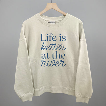 Life Is Better At The River graphic oversized boxy crew in Bone