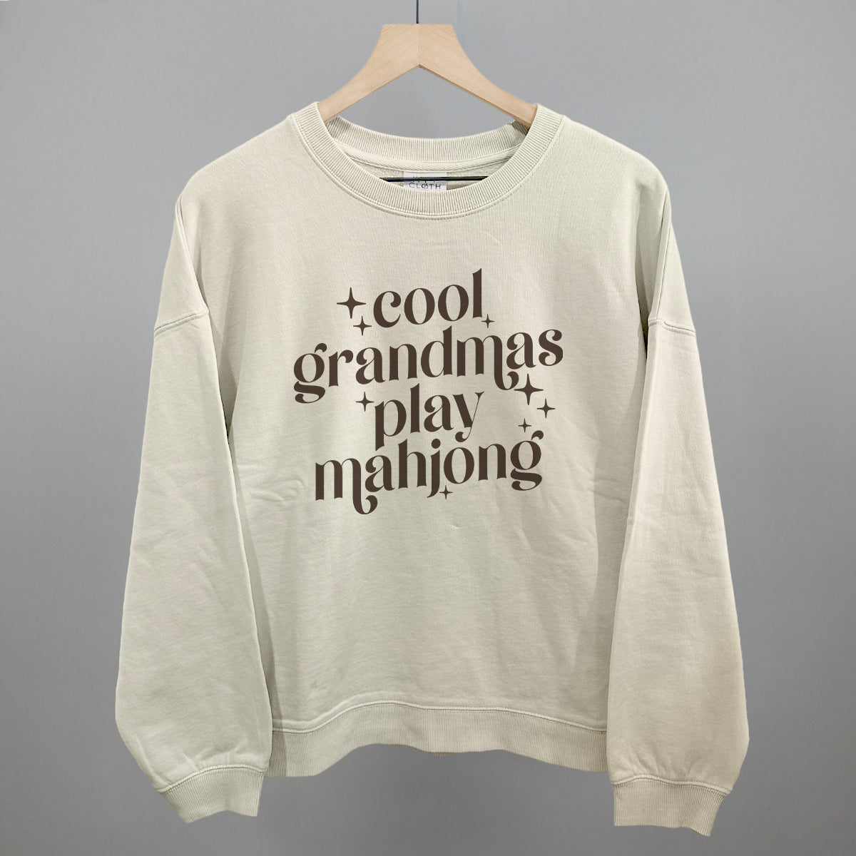 Cool Grandmas Play Mahjong graphic oversized boxy crew in Bone