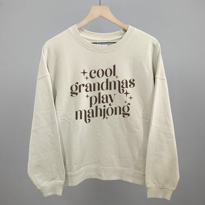 Cool Grandmas Play Mahjong graphic oversized boxy crew in Bone