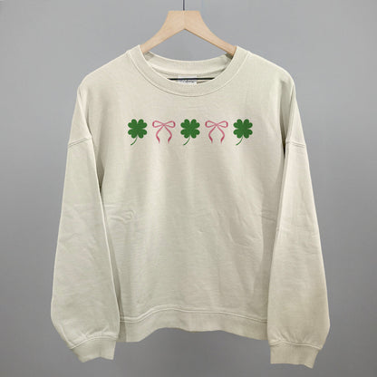 Pink Bows + Clovers Funny Oversized Boxy Crewneck Sweatshirt in Bone – Ivy + Cloth