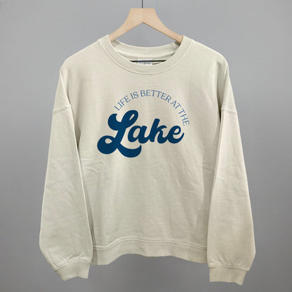 Life Is Better At The Lake Arch + Script Funny Oversized Boxy Crewneck Sweatshirt in Bone – Ivy + Cloth