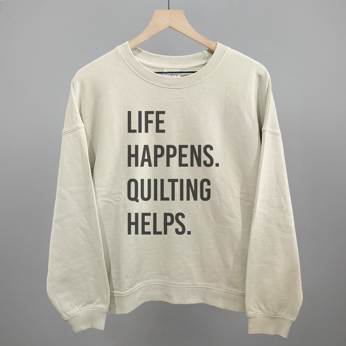 Life Happens Quilting Helps graphic oversized boxy crew in Bone