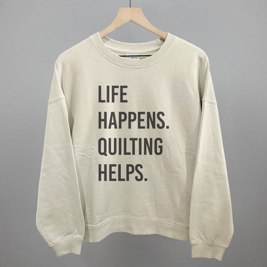 Life Happens Quilting Helps graphic oversized boxy crew in Bone