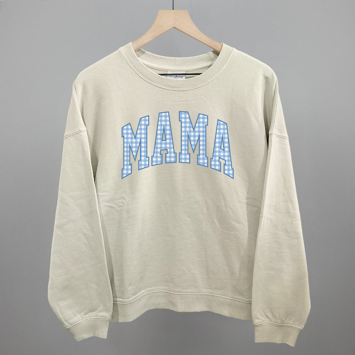 Mama Blue Gingham graphic oversized boxy crew in Bone