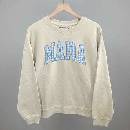 Mama Blue Gingham graphic oversized boxy crew in Bone