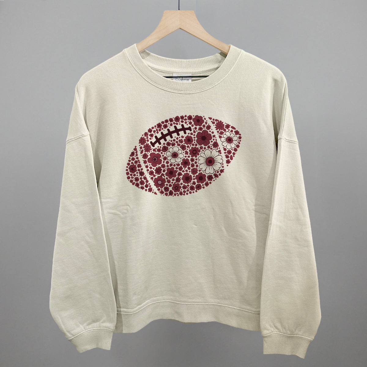 Floral Football Maroon Funny Oversized Boxy Crewneck Sweatshirt in Bone – Ivy + Cloth