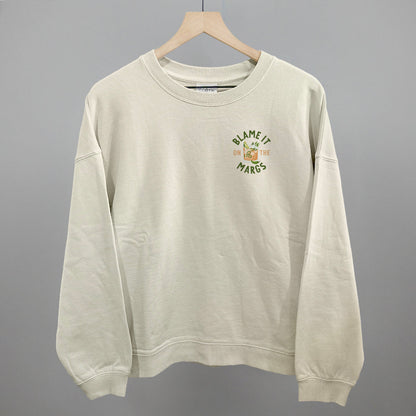 Blame It On The Margs (Left Chest) Funny Oversized Boxy Crewneck Sweatshirt in Bone – Ivy + Cloth