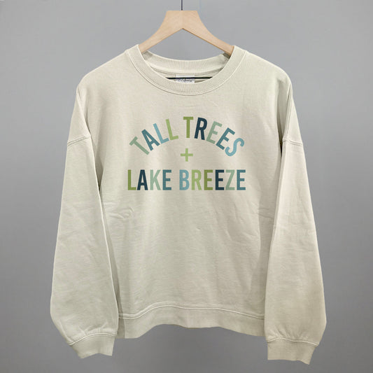 Tall Trees + Lake Breeze graphic oversized boxy crew in Bone