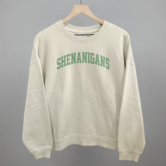 Shenanigans St. Patrick's Day graphic oversized boxy crew in Bone