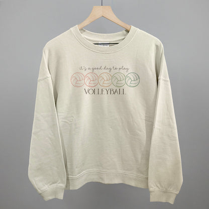 It's A Good Day To Play Volleyball Doodle Funny Oversized Boxy Crewneck Sweatshirt in Bone – Ivy + Cloth