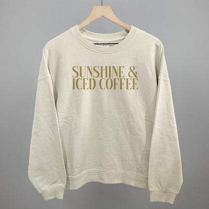 Sunshine & Iced Coffee graphic oversized boxy crew in Bone