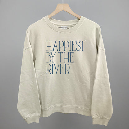 Happiest By The River Funny Oversized Boxy Crewneck Sweatshirt in Bone – Ivy + Cloth