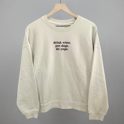 Drink Wine, Pet Dogs, Do Yoga graphic oversized boxy crew in Bone