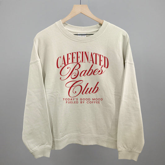 Caffeinated Babes Club graphic oversized boxy crew in Bone