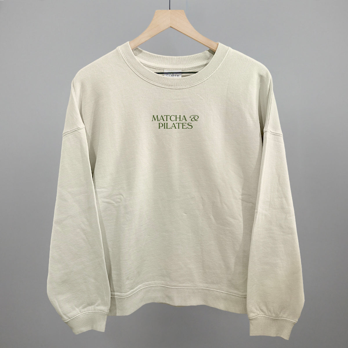 Matcha & Pilates graphic oversized boxy crew in Bone