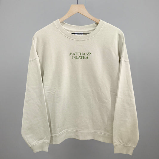 Matcha & Pilates graphic oversized boxy crew in Bone