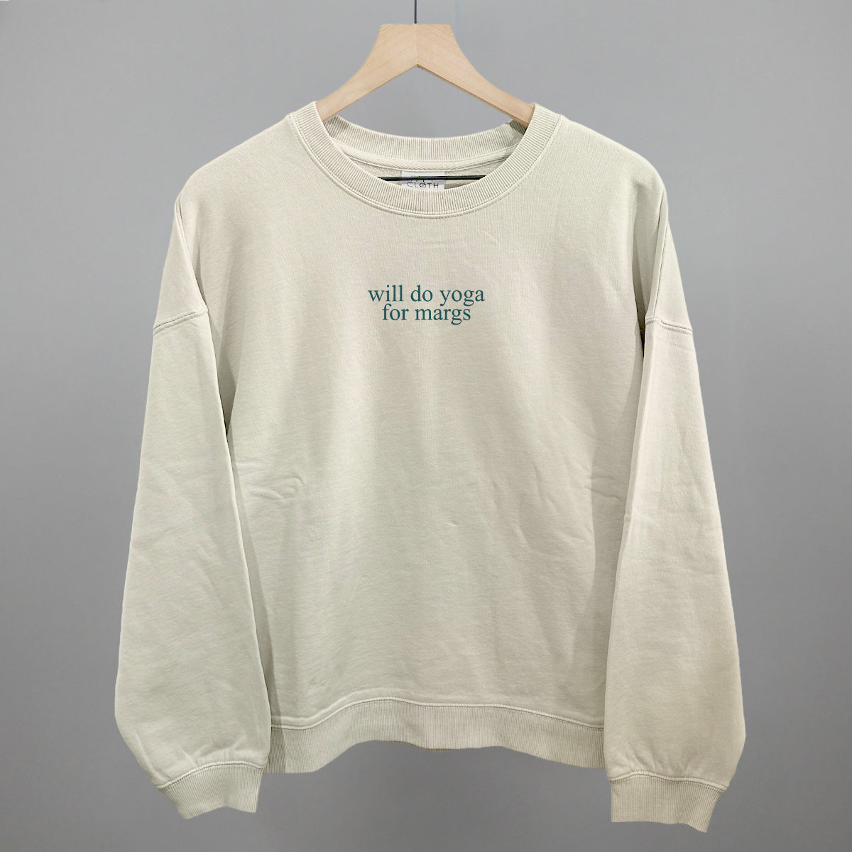 Will Do Yoga For Margs graphic oversized boxy crew in Bone