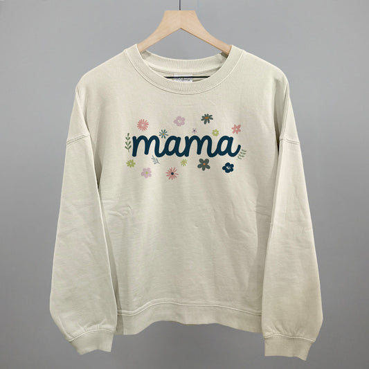 Mama Dainty Floral graphic oversized boxy crew in Bone