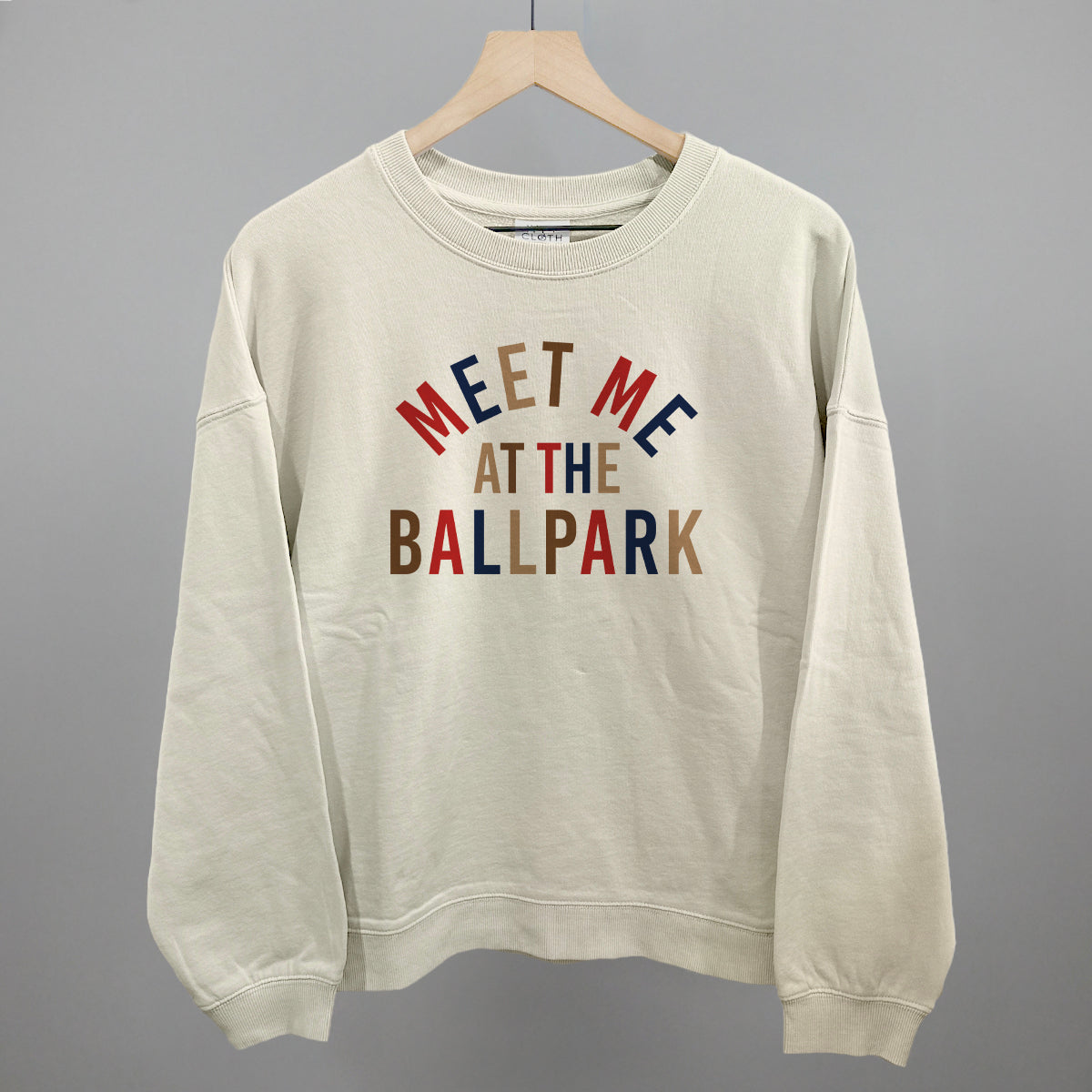 Meet Me At The Ballpark Baseball graphic oversized boxy crew in Bone