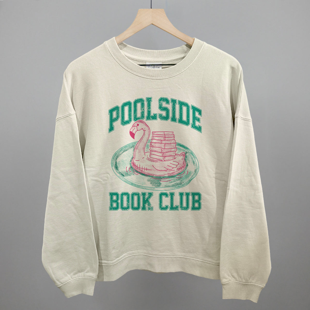 Poolside Book Club (Pink + Teal) Funny Oversized Boxy Crewneck Sweatshirt in Bone – Ivy + Cloth