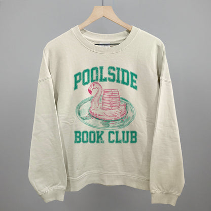Poolside Book Club (Pink + Teal) Funny Oversized Boxy Crewneck Sweatshirt in Bone – Ivy + Cloth