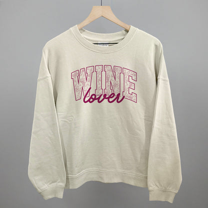 Wine Lover graphic oversized boxy crew in Bone