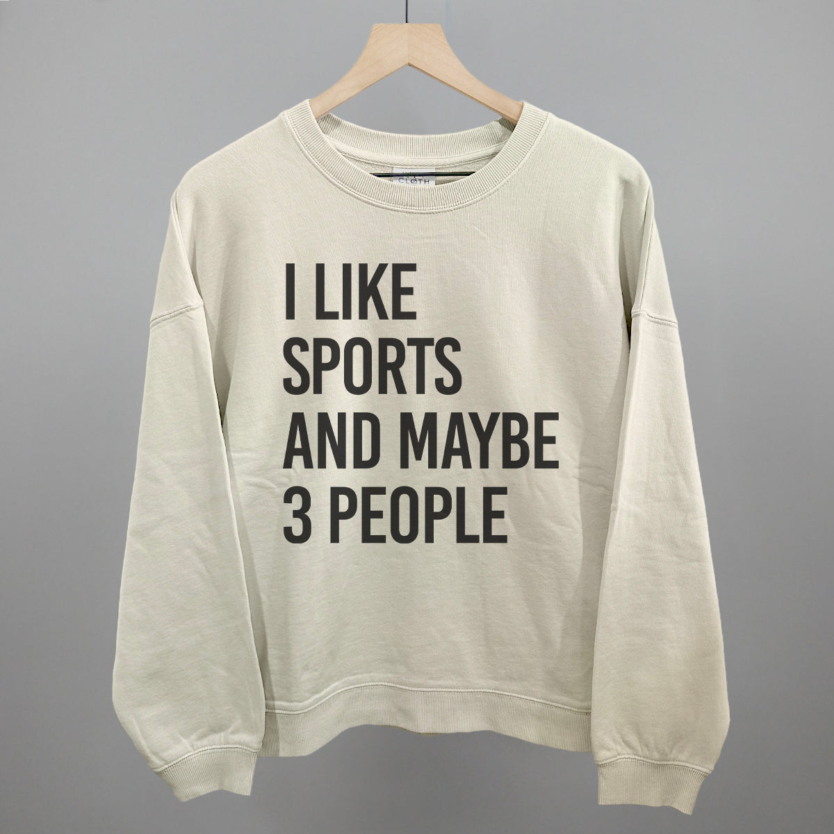 I Like Sports and Maybe 3 People graphic oversized boxy crew in Bone