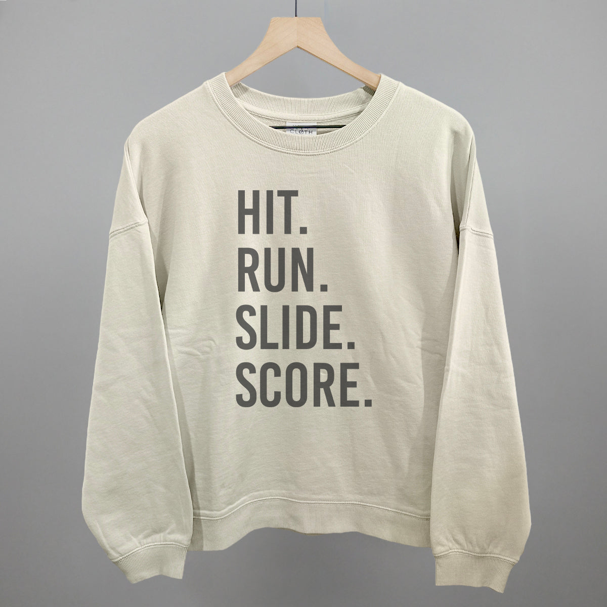 Hit Run Slide Score Baseball graphic oversized boxy crew in Bone