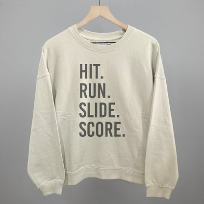 Hit Run Slide Score Baseball graphic oversized boxy crew in Bone