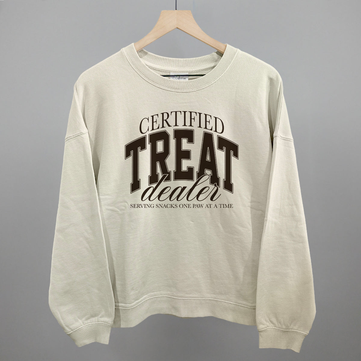 Certified Treat Dealer graphic oversized boxy crew in Bone